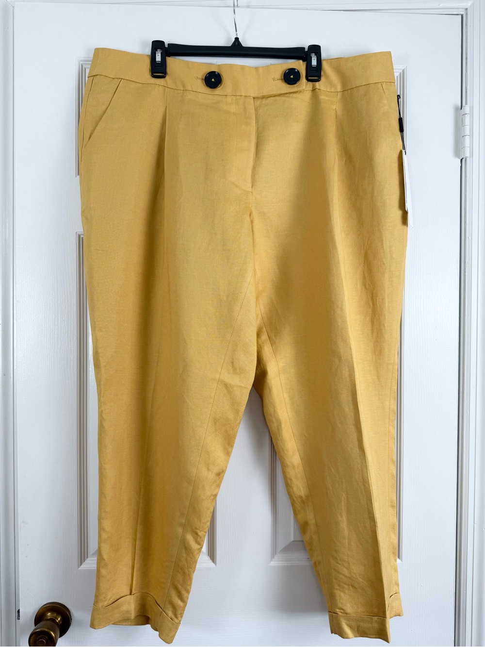 NWT Calvin Klein Women’s Linen Yellow Ankle Pants  - Tailored Comfort 20W x 29